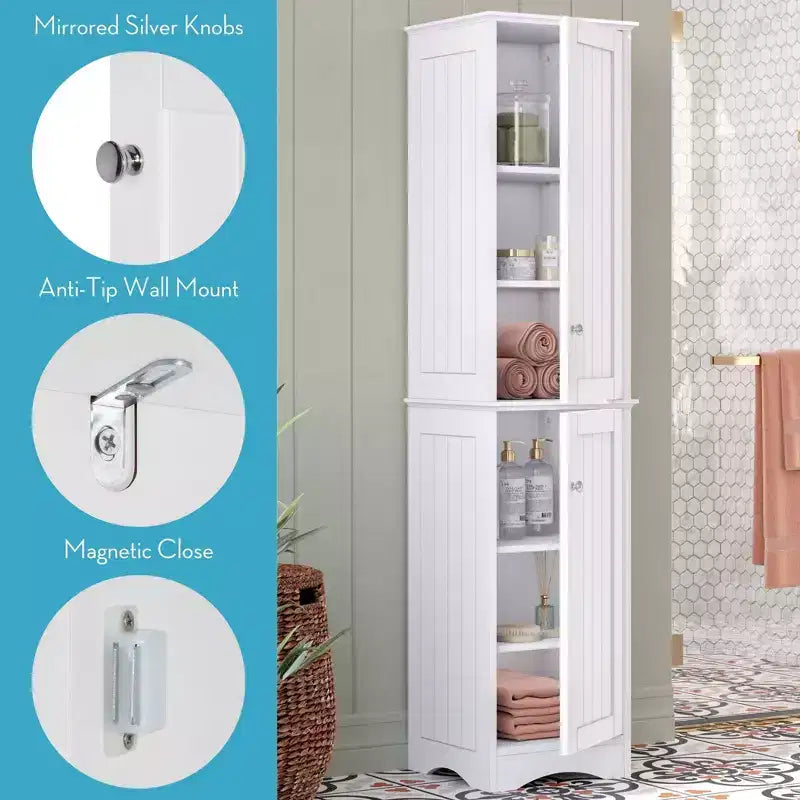 RiverRidge Ashland Armadietto Alto da Bagno a Due Ante con Ripiani Regolabili, Bianco
