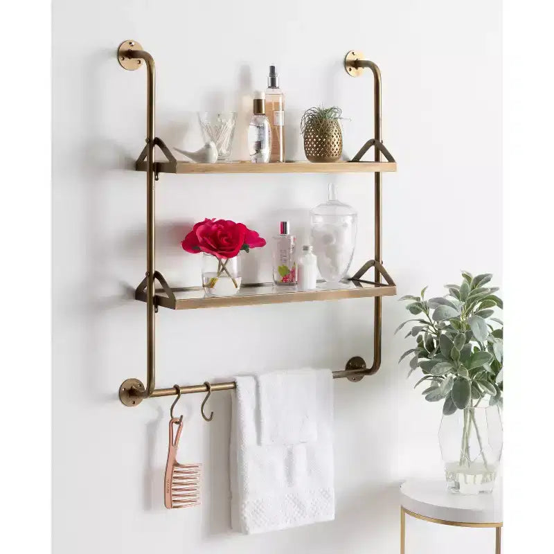 Mensola da parete in metallo Marit 26" x 31" Oro - Kate & Laurel All Things Decor