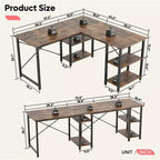 Bestier 47'' L Shaped Computer Desk, Reversible Corner Office Desk with Adjustable Shelves, Writing Study Table for 2 Person Home Office Small Space