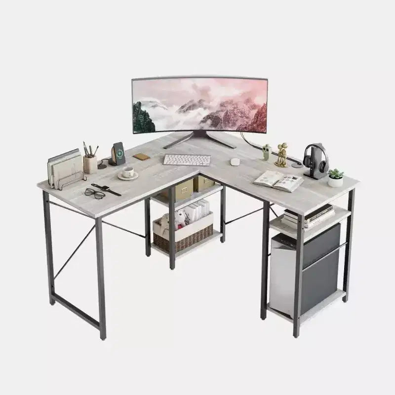 Bestier 47'' L Shaped Computer Desk, Reversible Corner Office Desk with Adjustable Shelves, Writing Study Table for 2 Person Home Office Small Space