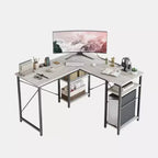 Bestier 47'' L Shaped Computer Desk, Reversible Corner Office Desk with Adjustable Shelves, Writing Study Table for 2 Person Home Office Small Space