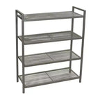 4-Tier Metal Shoe Rack, Stretched Metal Shelving with Center Supports, Durable Frame with Handles, 12 Pair Capacity, Nickel