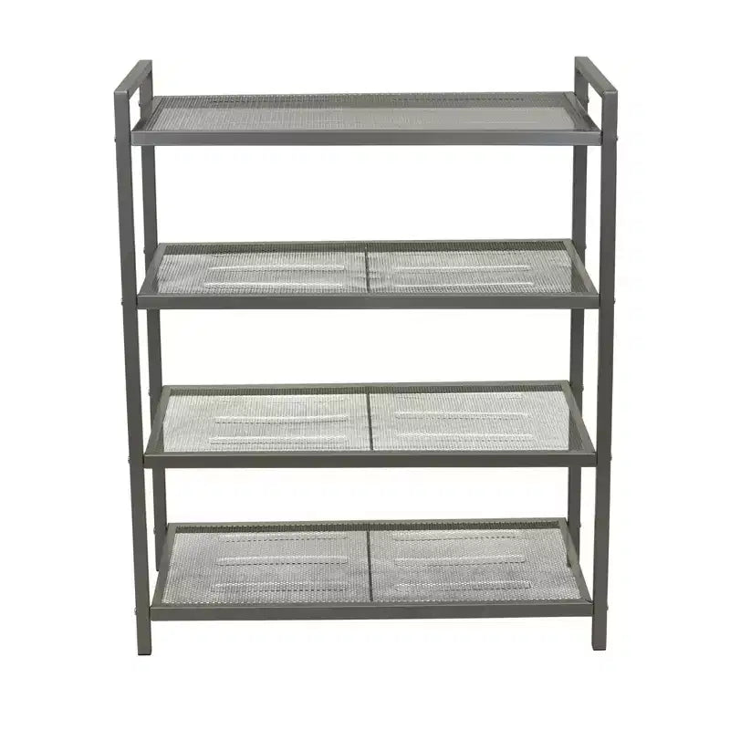 Scarpiera in metallo a 4 ripiani, scaffalatura in metallo stirato con supporti centrali, struttura resistente con maniglie, capacità 12 paia, nichel