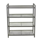 Scarpiera in metallo a 4 ripiani, scaffalatura in metallo stirato con supporti centrali, struttura resistente con maniglie, capacità 12 paia, nichel