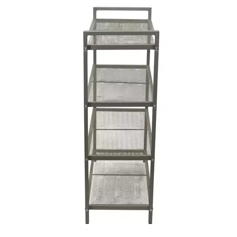Scarpiera in metallo a 4 ripiani, scaffalatura in metallo stirato con supporti centrali, struttura resistente con maniglie, capacità 12 paia, nichel