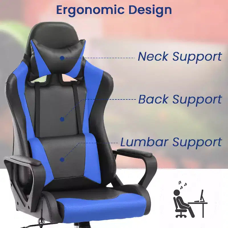 BestMassage Gaming Chair High-Back Office Chair with Lumbar Support Massage Function and PU Leather Rolling Swivel Chair for Adults and Teens