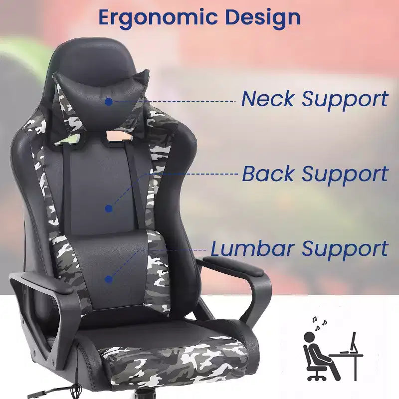 BestMassage Gaming Chair High-Back Office Chair with Lumbar Support Massage Function and PU Leather Rolling Swivel Chair for Adults and Teens