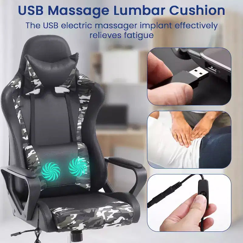 BestMassage Gaming Chair High-Back Office Chair with Lumbar Support Massage Function and PU Leather Rolling Swivel Chair for Adults and Teens