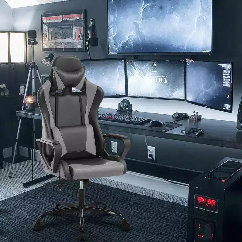BestMassage Gaming Chair High-Back Office Chair with Lumbar Support Massage Function and PU Leather Rolling Swivel Chair for Adults and Teens
