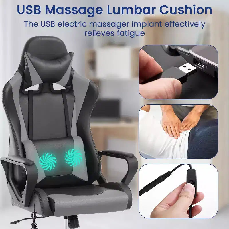 BestMassage Gaming Chair High-Back Office Chair with Lumbar Support Massage Function and PU Leather Rolling Swivel Chair for Adults and Teens