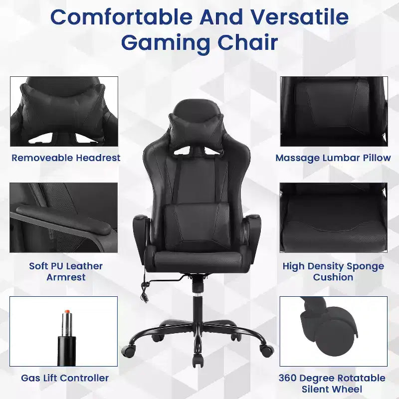 BestMassage Gaming Chair High-Back Office Chair with Lumbar Support Massage Function and PU Leather Rolling Swivel Chair for Adults and Teens
