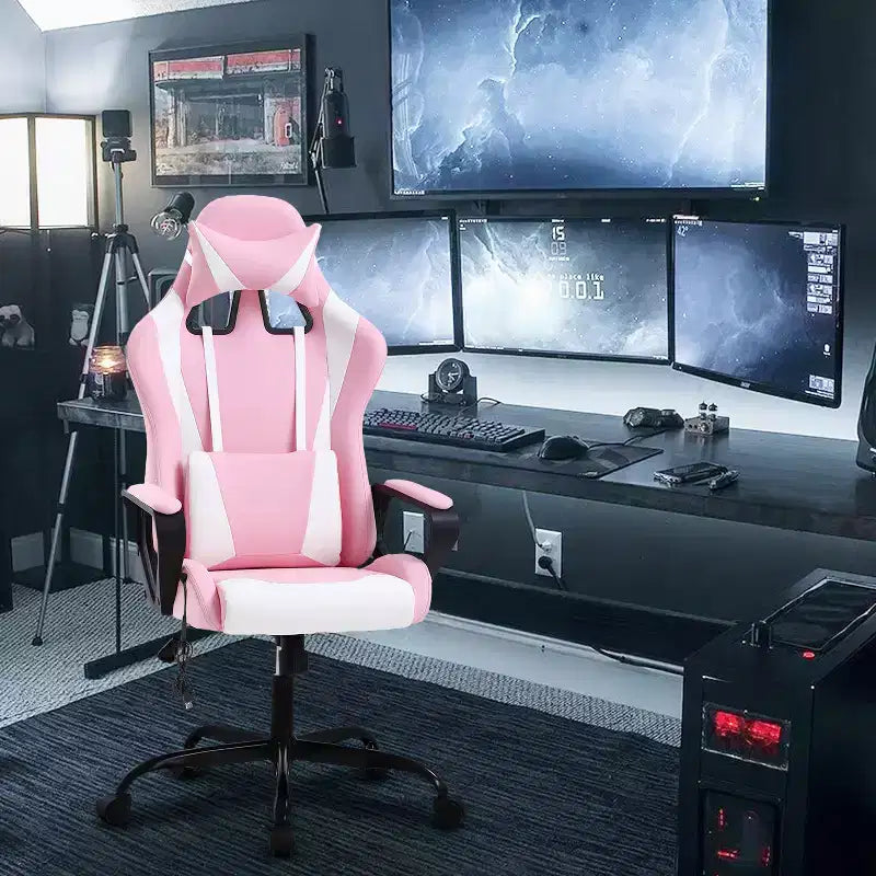 BestMassage Gaming Chair High-Back Office Chair with Lumbar Support Massage Function and PU Leather Rolling Swivel Chair for Adults and Teens