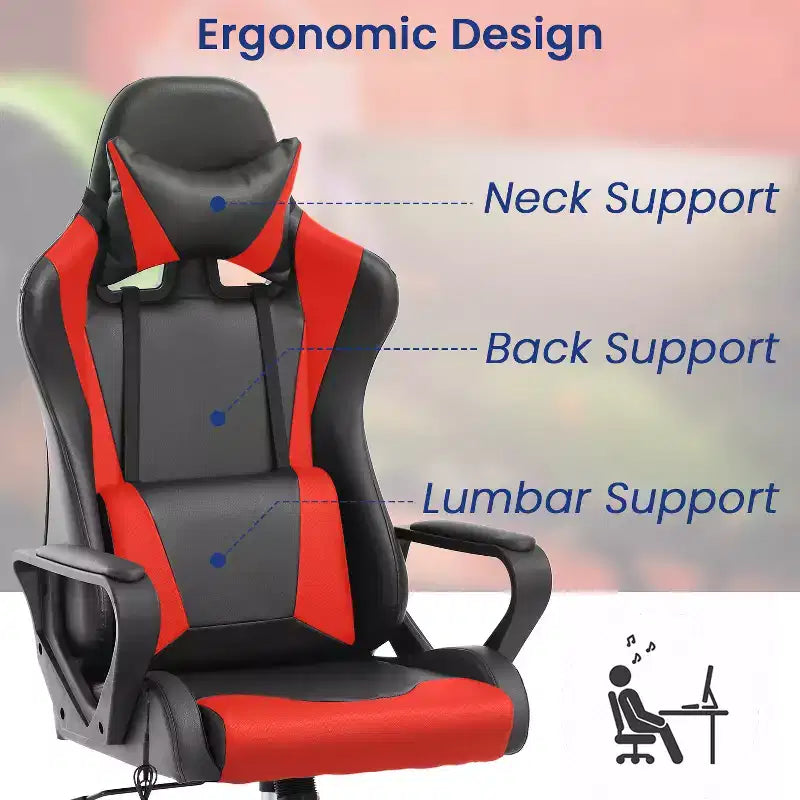BestMassage Gaming Chair High-Back Office Chair with Lumbar Support Massage Function and PU Leather Rolling Swivel Chair for Adults and Teens