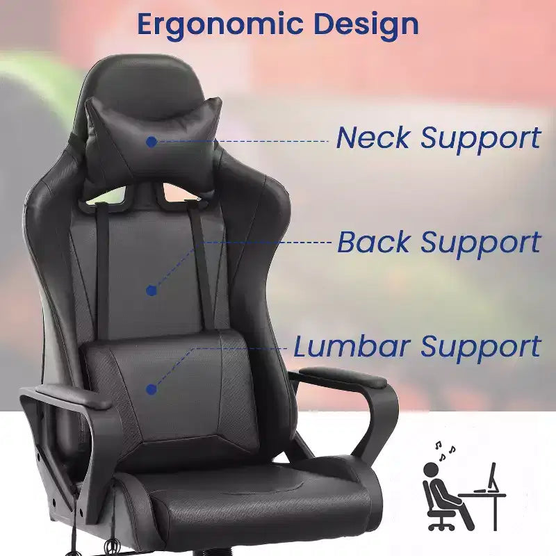 BestMassage Gaming Chair High-Back Office Chair with Lumbar Support Massage Function and PU Leather Rolling Swivel Chair for Adults and Teens