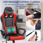 BestMassage Gaming Chair High-Back Office Chair with Lumbar Support Massage Function and PU Leather Rolling Swivel Chair for Adults and Teens