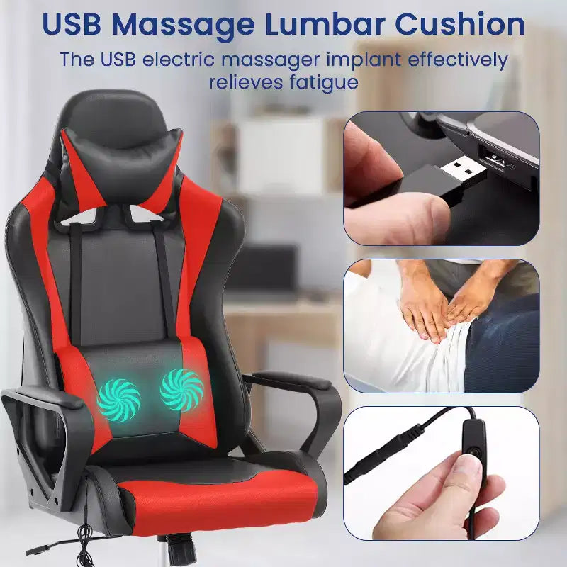 BestMassage Gaming Chair High-Back Office Chair with Lumbar Support Massage Function and PU Leather Rolling Swivel Chair for Adults and Teens