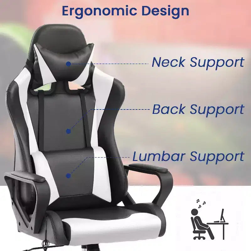 BestMassage Gaming Chair High-Back Office Chair with Lumbar Support Massage Function and PU Leather Rolling Swivel Chair for Adults and Teens