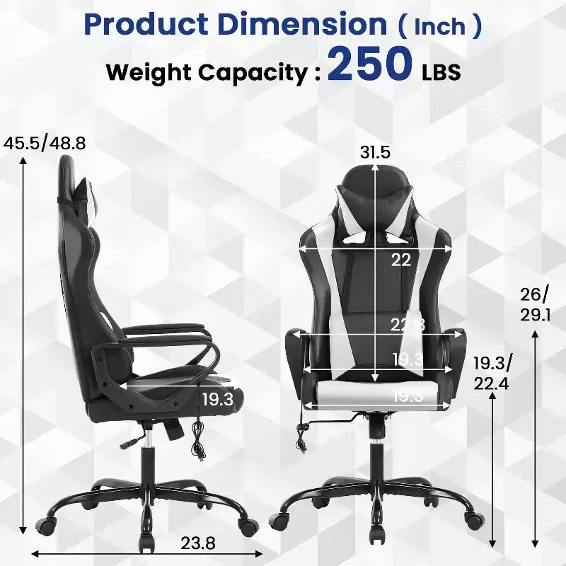 BestMassage Gaming Chair High-Back Office Chair with Lumbar Support Massage Function and PU Leather Rolling Swivel Chair for Adults and Teens