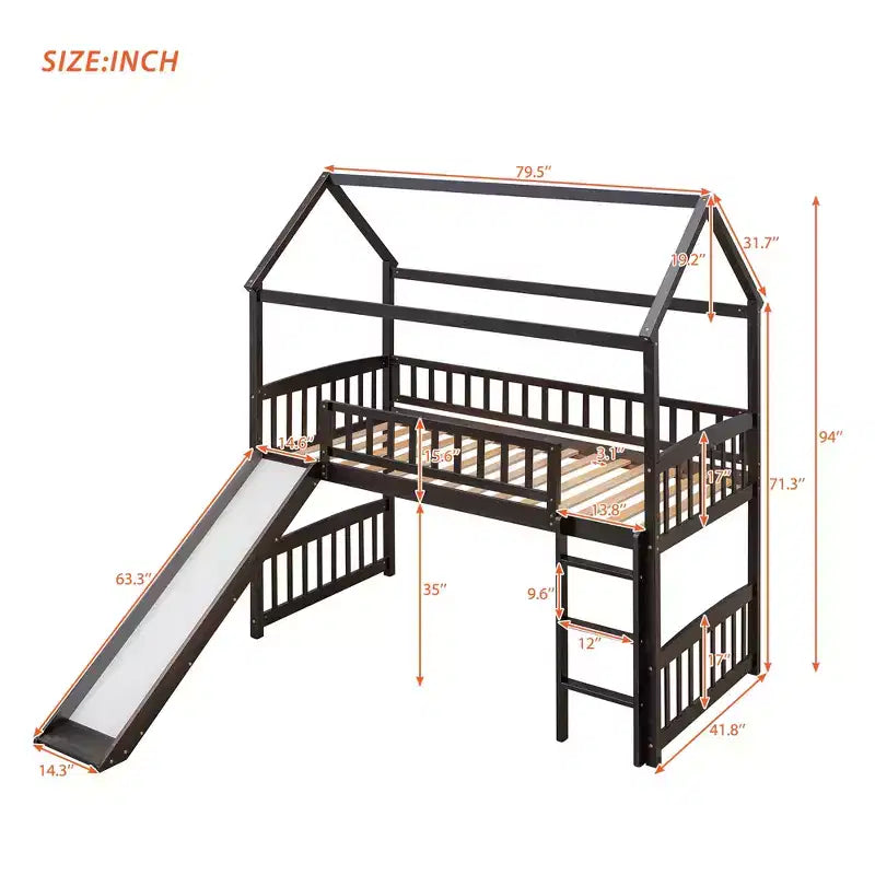 Letto a soppalco/a casetta Whisen 79.5L x 41.8W moderno, dimensione doppia, con scivolo
