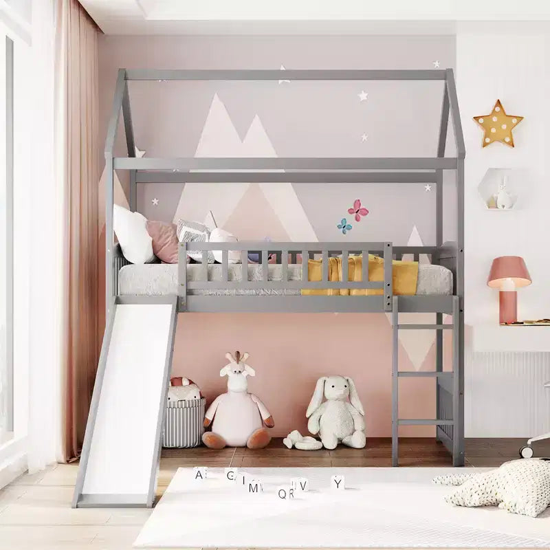 Letto a soppalco/a casetta Whisen 79.5L x 41.8W moderno, dimensione doppia, con scivolo