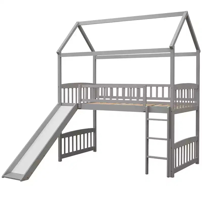 Letto a soppalco/a casetta Whisen 79.5L x 41.8W moderno, dimensione doppia, con scivolo