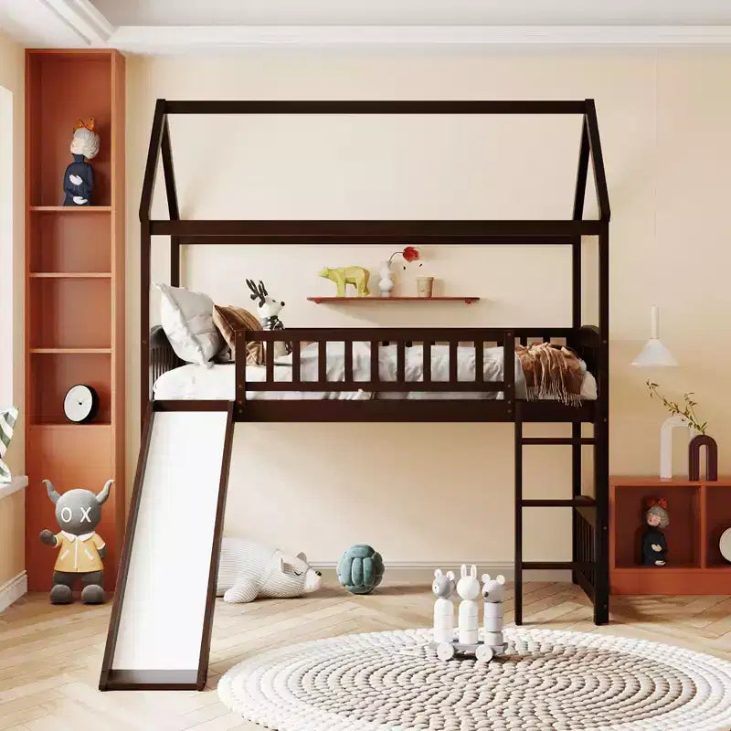 Letto a soppalco/a casetta Whisen 79.5L x 41.8W moderno, dimensione doppia, con scivolo
