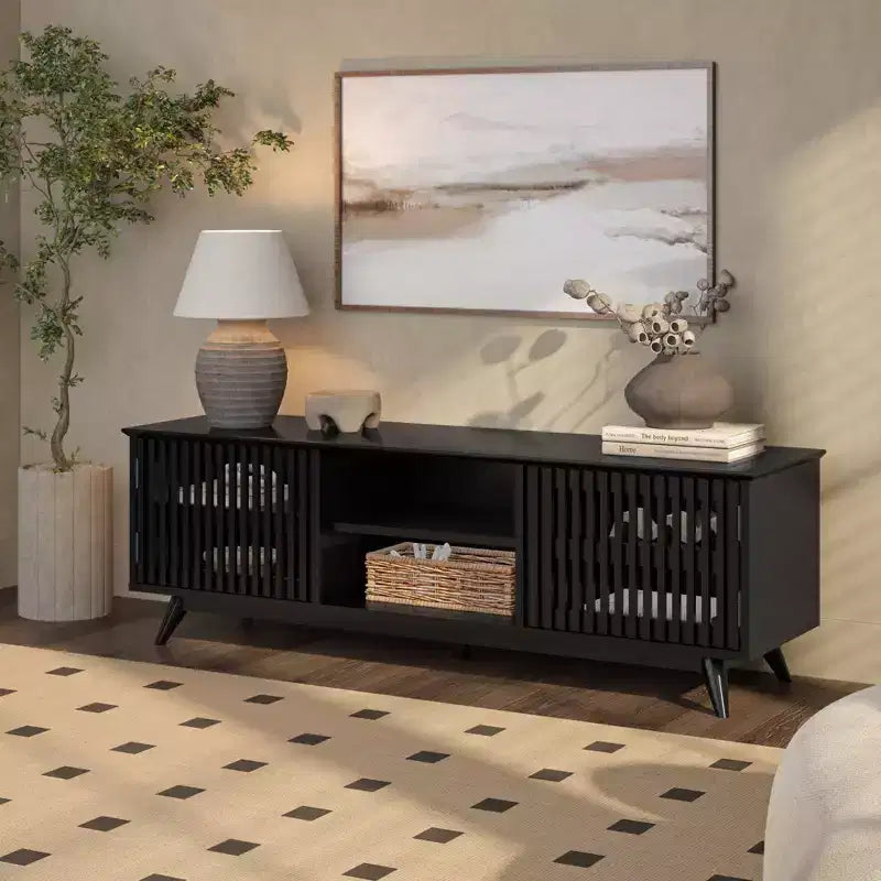 Plank+Beam 59 Mobile TV con 2 ante in legno massiccio, stile moderno di metà secolo