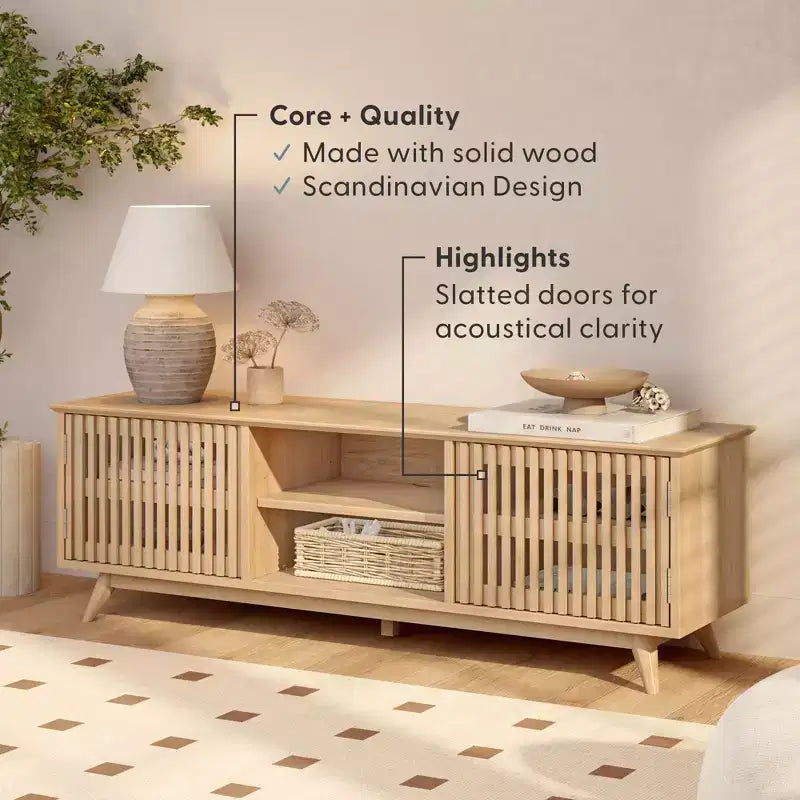 Plank+Beam 59 Mobile TV con 2 ante in legno massiccio, stile moderno di metà secolo