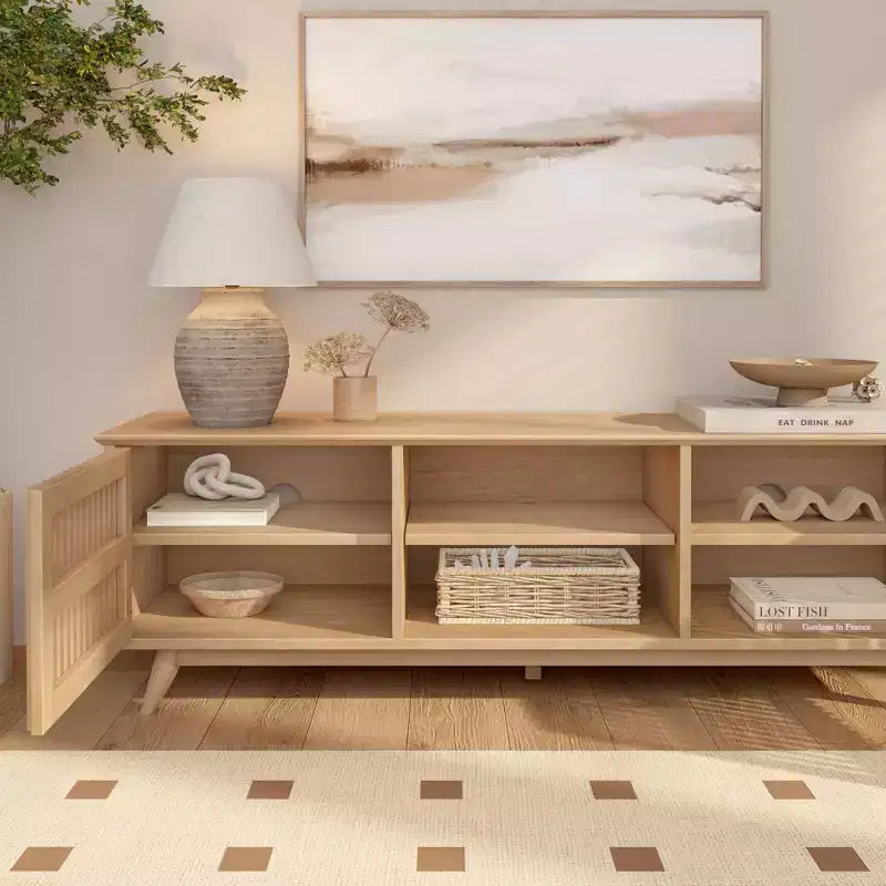 Plank+Beam 59 Mobile TV con 2 ante in legno massiccio, stile moderno di metà secolo