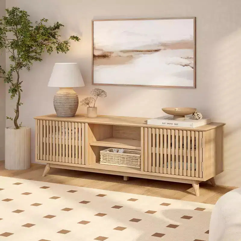 Plank+Beam 59 Mobile TV con 2 ante in legno massiccio, stile moderno di metà secolo