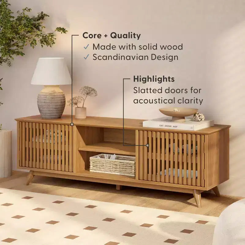 Plank+Beam 59 Mobile TV con 2 ante in legno massiccio, stile moderno di metà secolo