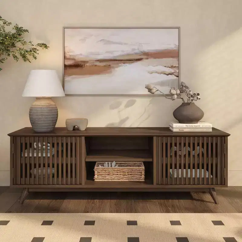 Plank+Beam 59 Mobile TV con 2 ante in legno massiccio, stile moderno di metà secolo