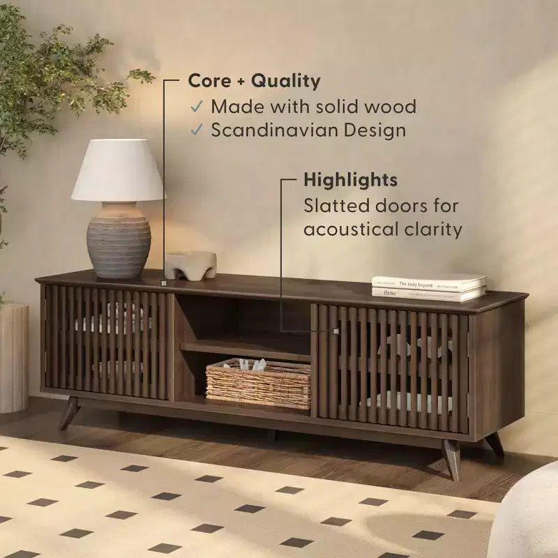 Plank+Beam 59 Mobile TV con 2 ante in legno massiccio, stile moderno di metà secolo