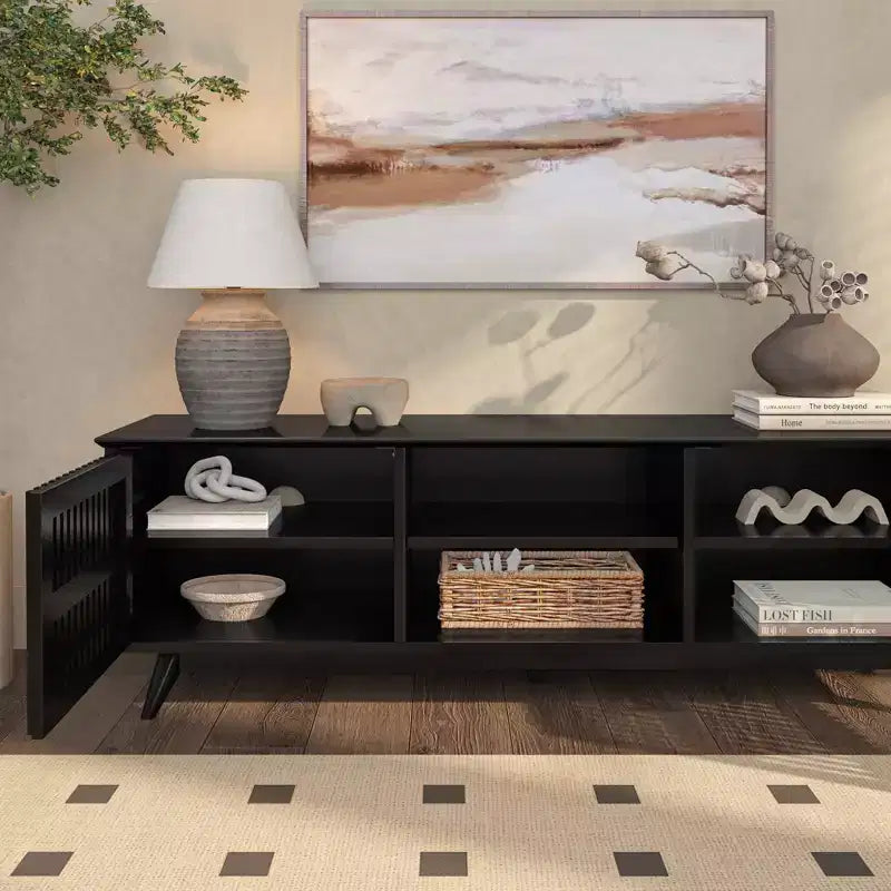 Plank+Beam 59 Mobile TV con 2 ante in legno massiccio, stile moderno di metà secolo