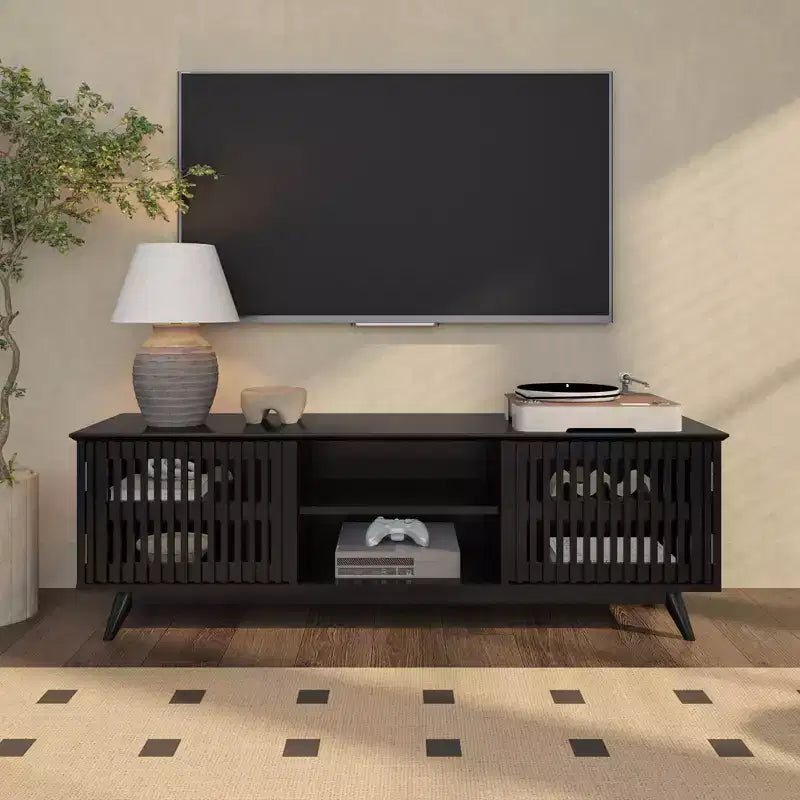 Plank+Beam 59 Mobile TV con 2 ante in legno massiccio, stile moderno di metà secolo