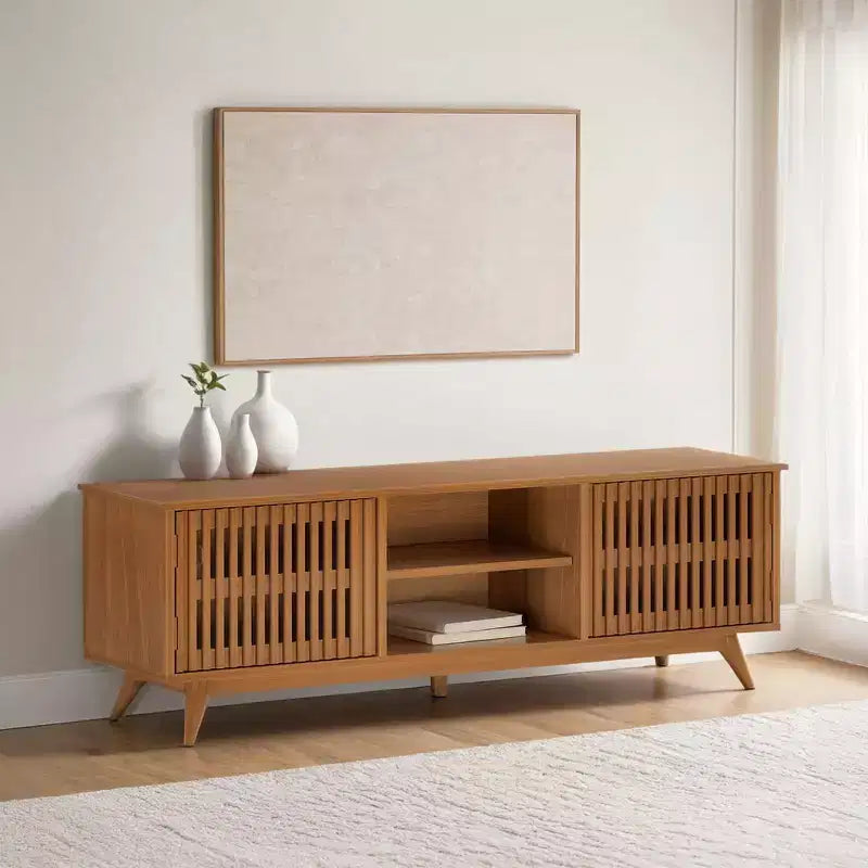 Plank+Beam 59 Mobile TV con 2 ante in legno massiccio, stile moderno di metà secolo