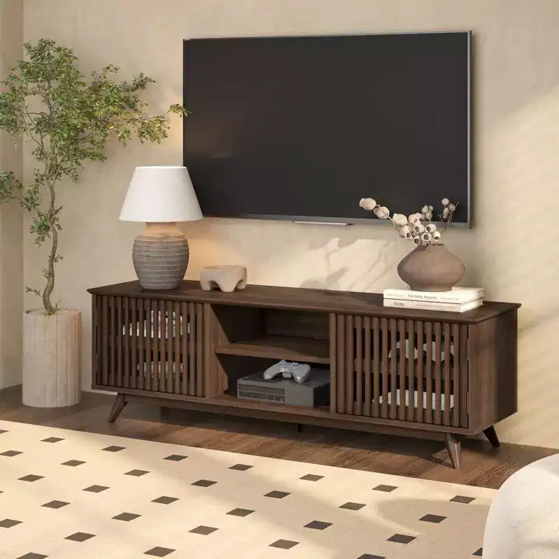 Plank+Beam 59 Mobile TV con 2 ante in legno massiccio, stile moderno di metà secolo