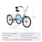 VEVOR Adult Tricycles Bike, 7 Speed Adult Trikes, 20 Inch Three-Wheeled Bicycles, Carbon Steel Cruiser Bike with Basket and Adjustable Seat