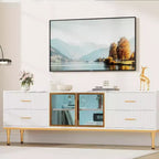 Mobile TV Acekool da 65 pollici con luci LED, Consolle Moderna con 4 Cassetti, Ripiani e Ante in Vetro per TV da 55-75 pollici