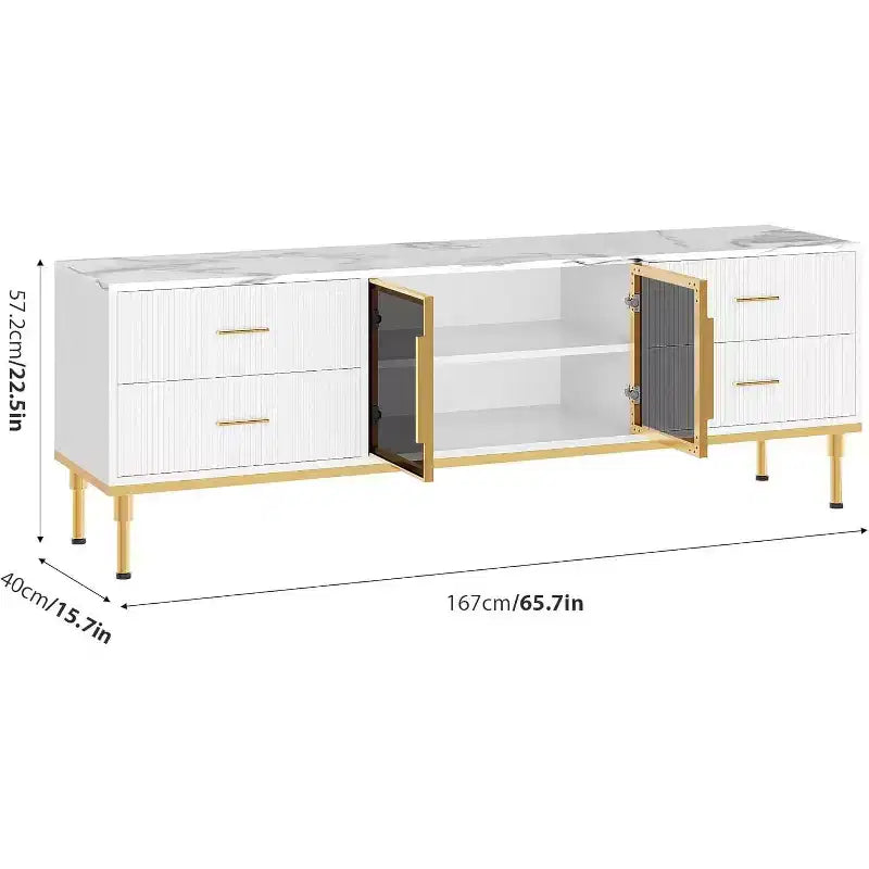 Mobile TV Acekool da 65 pollici con luci LED, Consolle Moderna con 4 Cassetti, Ripiani e Ante in Vetro per TV da 55-75 pollici