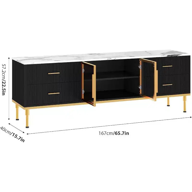 Mobile TV Acekool da 65 pollici con luci LED, Consolle Moderna con 4 Cassetti, Ripiani e Ante in Vetro per TV da 55-75 pollici