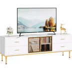 Mobile TV Acekool da 65 pollici con luci LED, Consolle Moderna con 4 Cassetti, Ripiani e Ante in Vetro per TV da 55-75 pollici