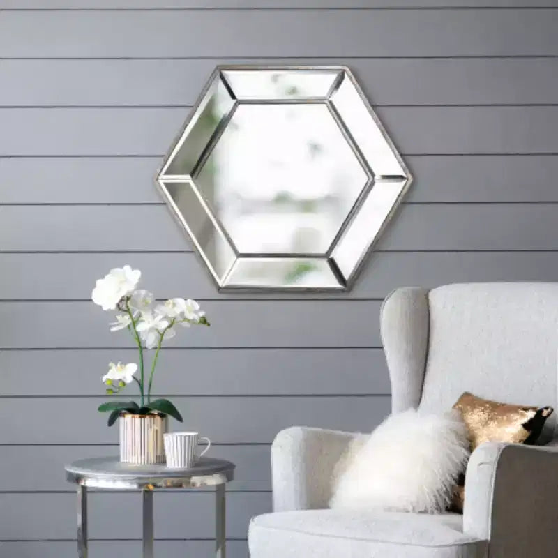 20 x 18 Hexagon Wall Mirror with Contemporary Glass Design, Home Decor Accent Mirror for Living Room, Entryway, Bedroom