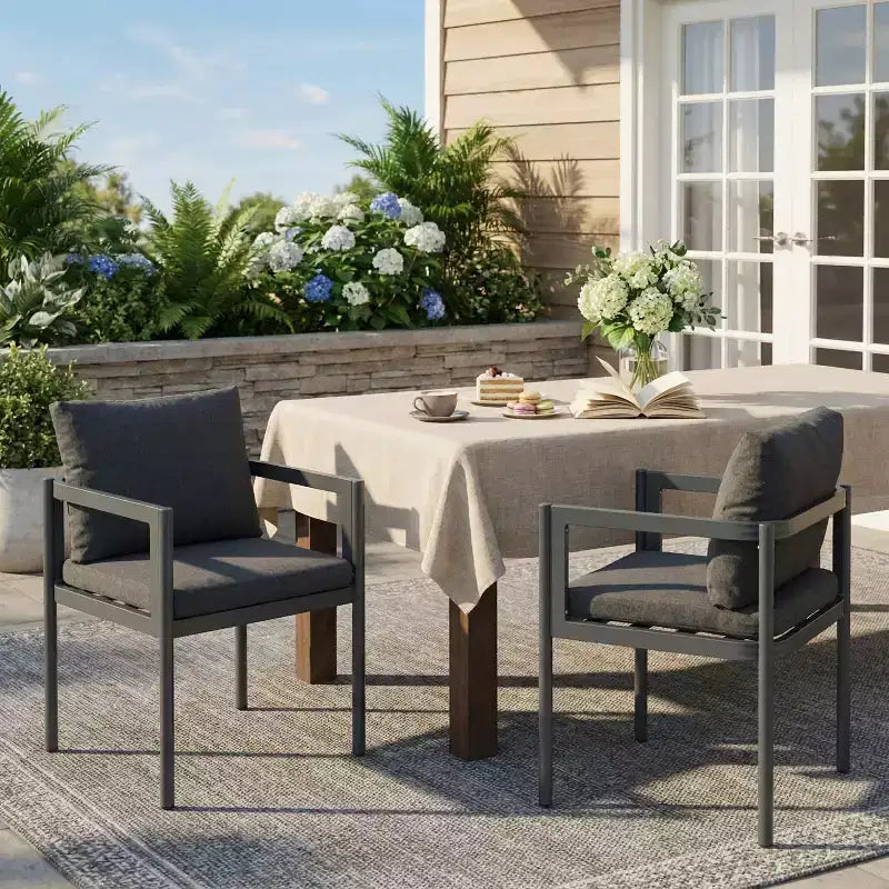 MAYEERTY Set of 2 All-Weather Aluminum Outdoor Patio Chairs with Armrests 300lbs Capacity