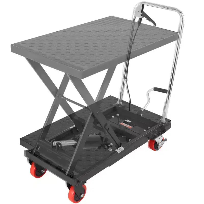 VEVOR Hydraulic Lift Table Cart, 500lbs Capacity 28.5 Lifting Height, Manual Single Scissor Lift Table with 4 Wheels and Non-slip Pad