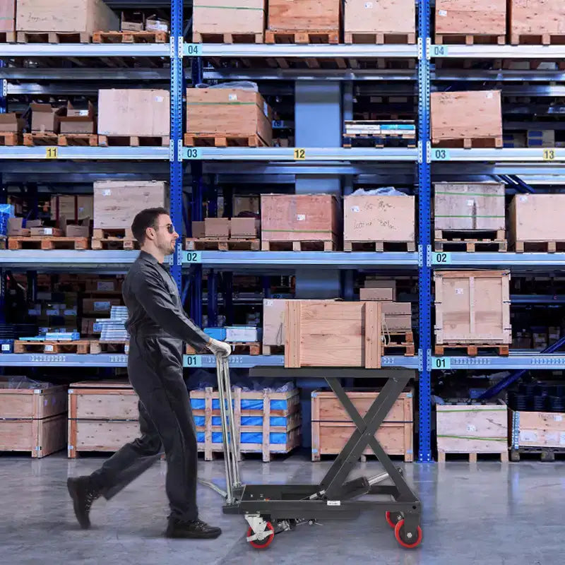 VEVOR Hydraulic Lift Table Cart, 500lbs Capacity 28.5 Lifting Height, Manual Single Scissor Lift Table with 4 Wheels and Non-slip Pad