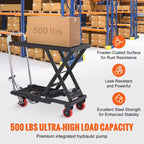 VEVOR Hydraulic Lift Table Cart, 500lbs Capacity 28.5 Lifting Height, Manual Single Scissor Lift Table with 4 Wheels and Non-slip Pad