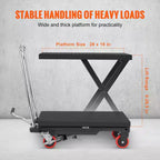 VEVOR Hydraulic Lift Table Cart, 500lbs Capacity 28.5 Lifting Height, Manual Single Scissor Lift Table with 4 Wheels and Non-slip Pad