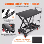 VEVOR Hydraulic Lift Table Cart, 500lbs Capacity 28.5 Lifting Height, Manual Single Scissor Lift Table with 4 Wheels and Non-slip Pad