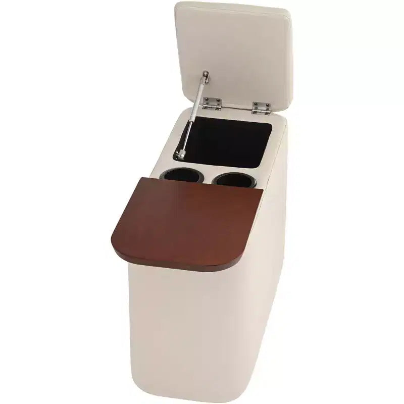 BenchMaster Corcoran Tavolino Consolle Rettangolare in Similpelle Stile Mid-Century Moderno 12 x 27 1/2 con Contenitore e Portabevande Tortora per Soggiorno